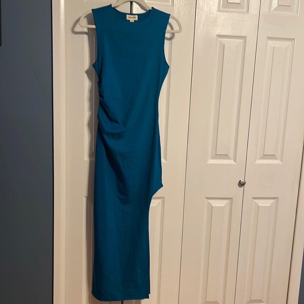 Nordstrom Open Edit sleeveless ruched side slit maxi dress in blue size XS  NWOT